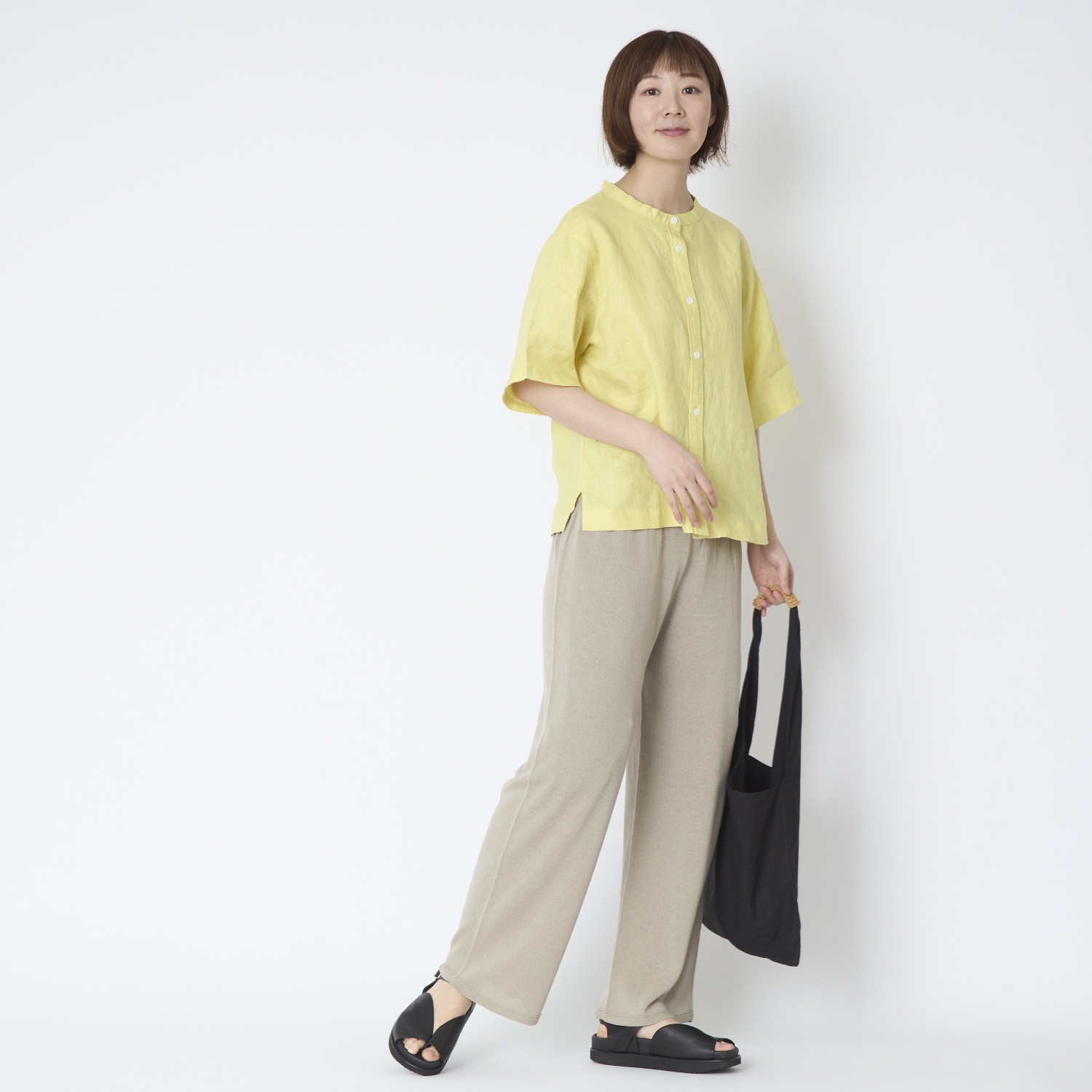 SAIFUKU/のびるニットパンツ ワイドタイプ　綿麻